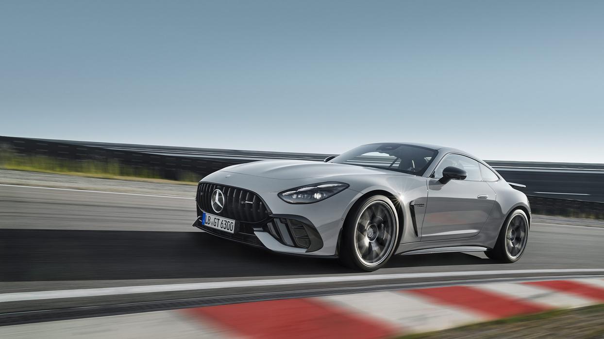 The new Mercedes-AMG GT 63 Pro cornering on the racetrack