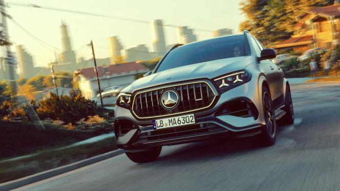 A Mercedes-AMG GLE 63 S SUV with a city in the background