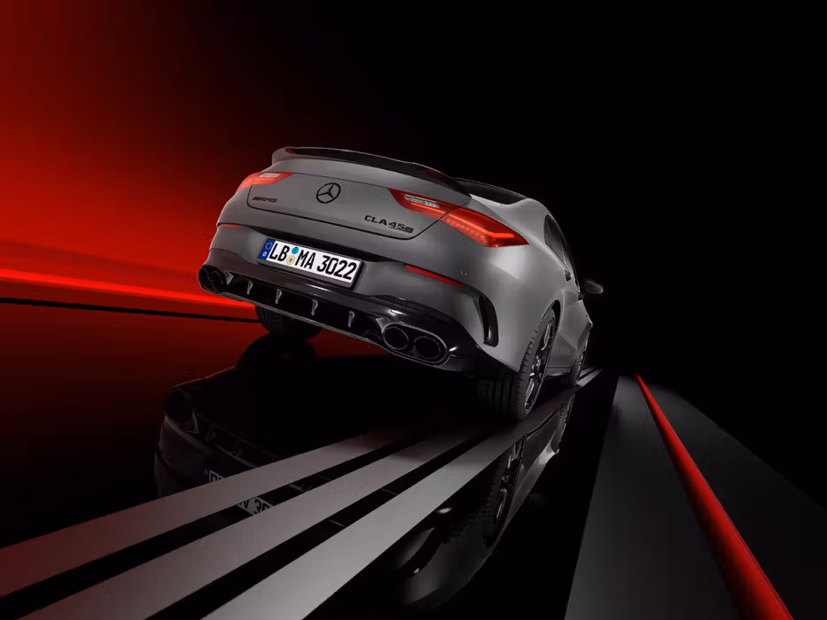Rear view of the Mercedes-AMG CLA 45 S Coupé.