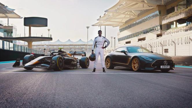Promoshot for the movie F1 alongside the Mercedes-AMG GT 63 4MATIC+ "APXGP Edition"