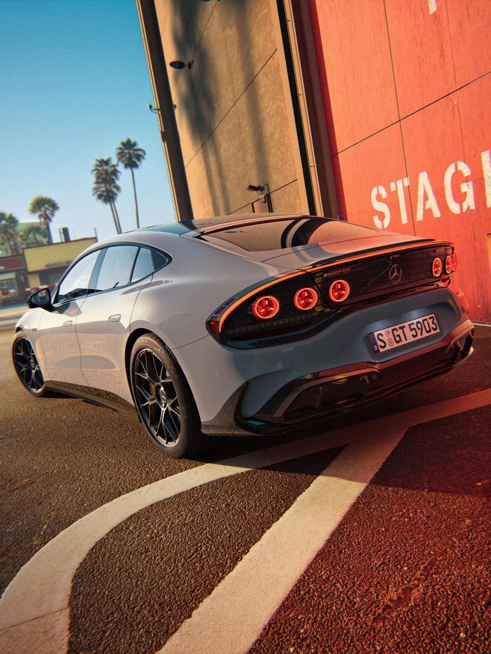 Mercedes-AMG GT 4-Door Coupé getting ready to leave the Stage hangar