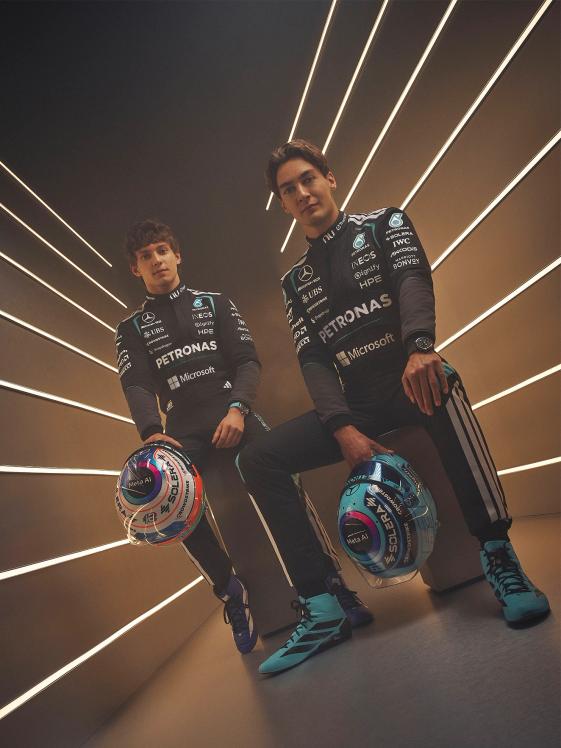 Kimi Antonelli and George Russell in race kit