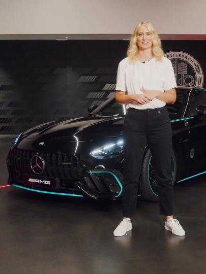 Product manager in front of the Mercedes-AMG GT 63 PRO 4MATIC+ Motorsport Collectors Edition