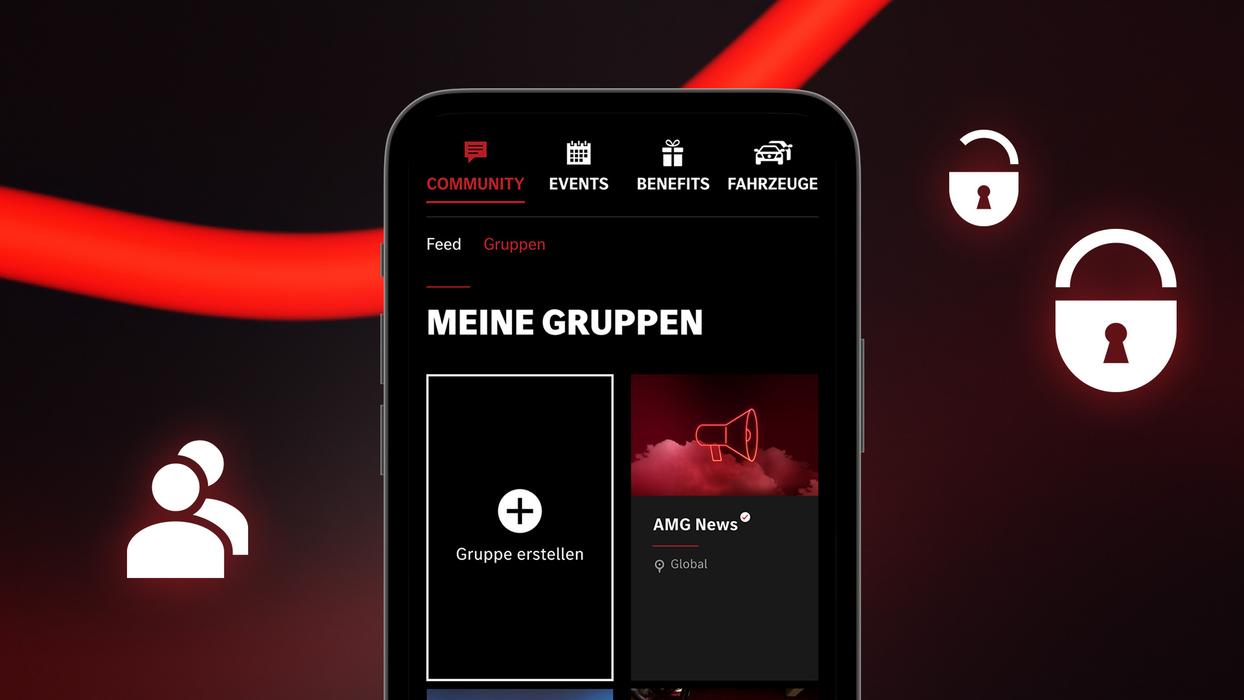 Smartphone mit Private Lounge Gruppen-Seite auf dem Display. Dort können Sie eine eigene Gruppe erstellen.