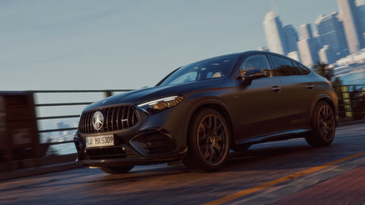 Mercedes-AMG GLC 53 4MATIC+ Coupé in an urban setting on a bridge