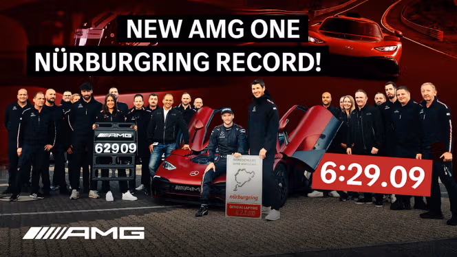 Das Team um den AMG ONE präsentieren den neuen Rundenrekord des Nürbürgringes.