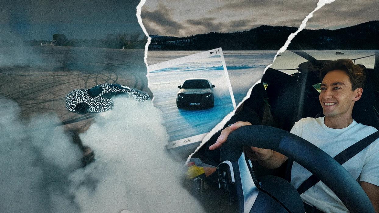 George Russell fährt das vollelektrische Mercedes-AMG GT 4-Türer Coupé.