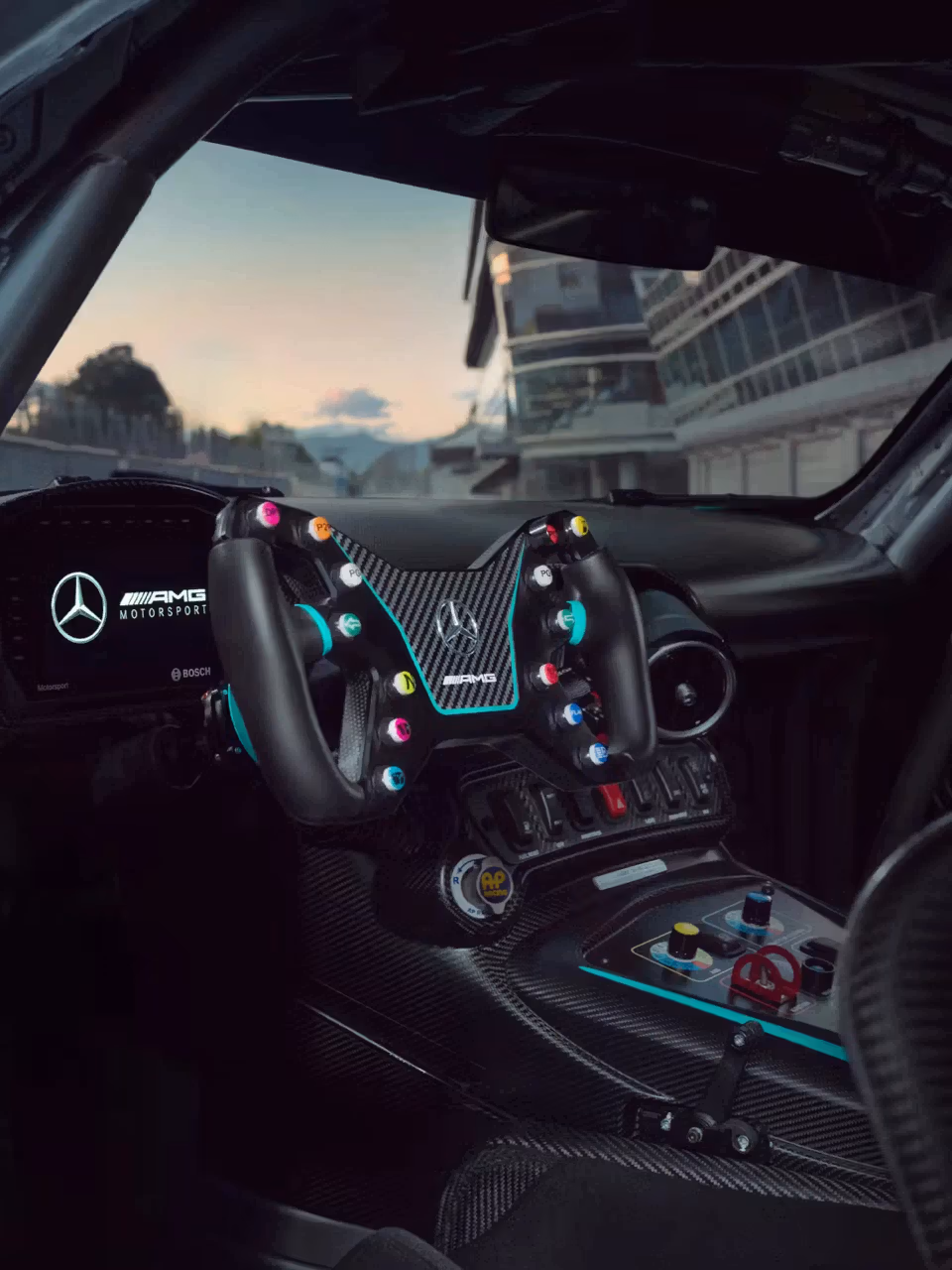 View of the cockpit of the Mercedes-AMG GT2 Edition W16