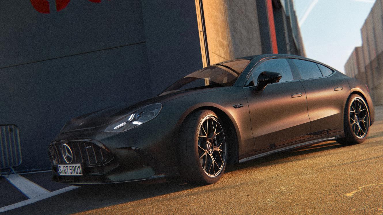 Frontaler Seitenansicht des Mercedes-AMG GT 4-Türer Coupé