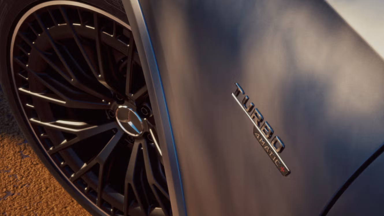 Close-up of the "Turbo 4MATIC+" lettering.
