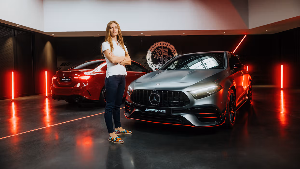 The product manager with the Mercedes-AMG A-Class models