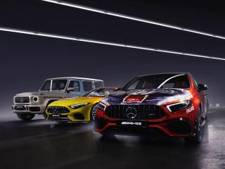 Four different AMG vehicle models, side by side
