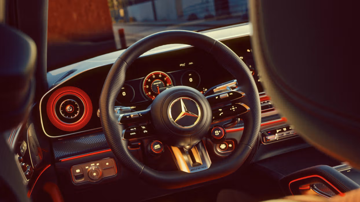 Close-up of the steering wheel