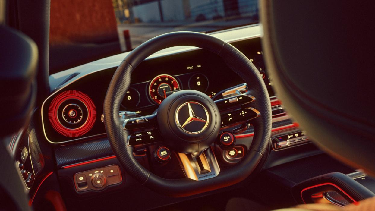 Close-up of the steering wheel