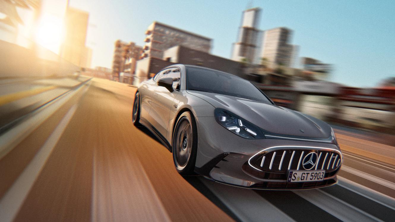 The Mercedes-AMG 4-Door Coupé in an urban setting