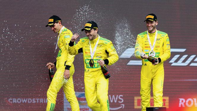 Mercedes-AMG GT racing driver during the customary champagne shower
