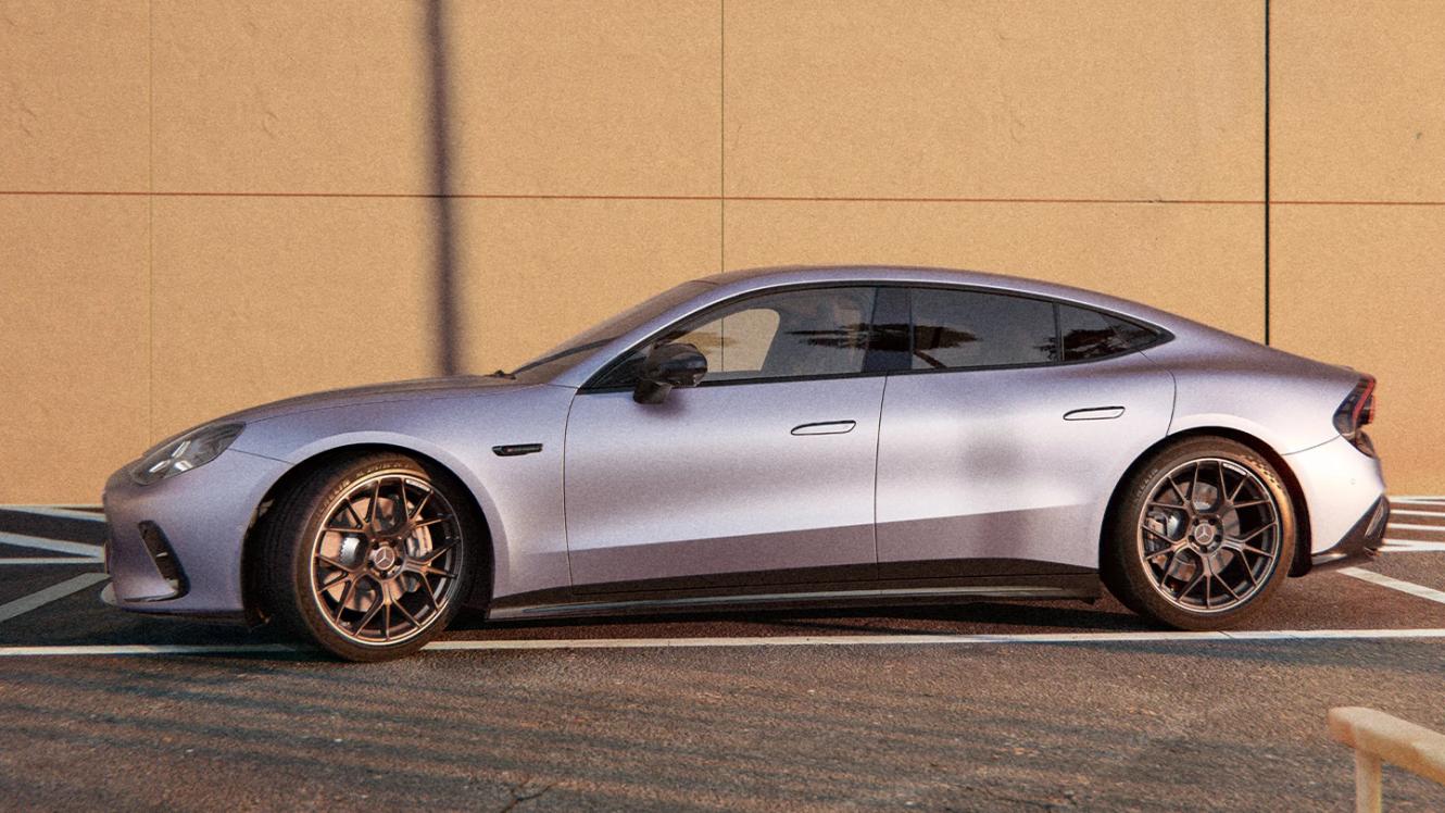 The Mercedes-AMG GT 53 4-Door Coupé, viewed from the side