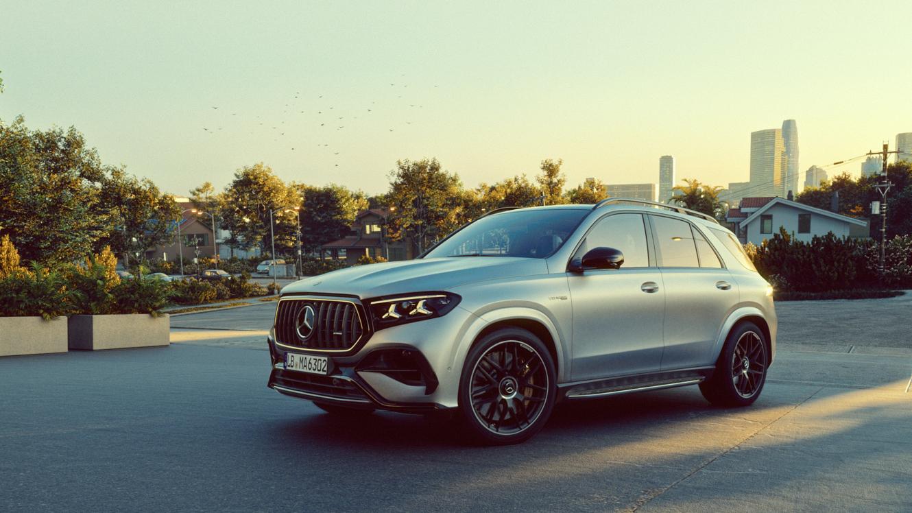A Mercedes-AMG GLE SUV with a city in the background