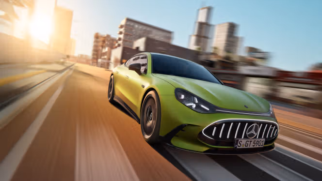 The Mercedes-AMG 4-Door Coupé in an urban setting