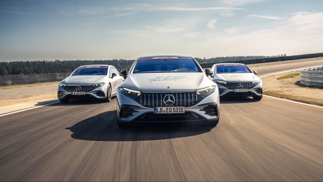 Three Mercedes-AMG vehicles at the AMG Experience on Track