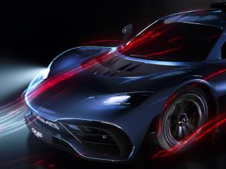AMG One, von roten, stromlinienförmigen Designelementen überlappt