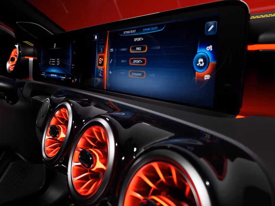 Interior of the Mercedes-AMG CLA 45 S Coupé.