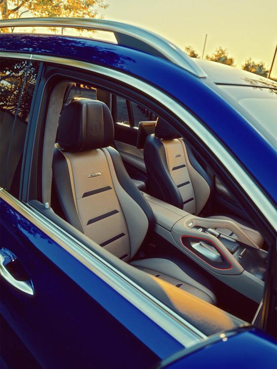 View from the outside of the front seats of the Mercedes-AMG GLS SUV