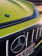 Close-up of the Mercedes star on the Mercedes-AMG GT 63 4-Door Coupé