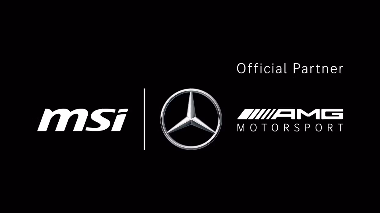 Picture with the logos of AMG and the SIM racing partners.
