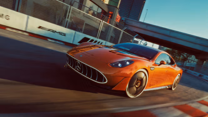 Concept AMG GT XX cornering on an urban racetrack